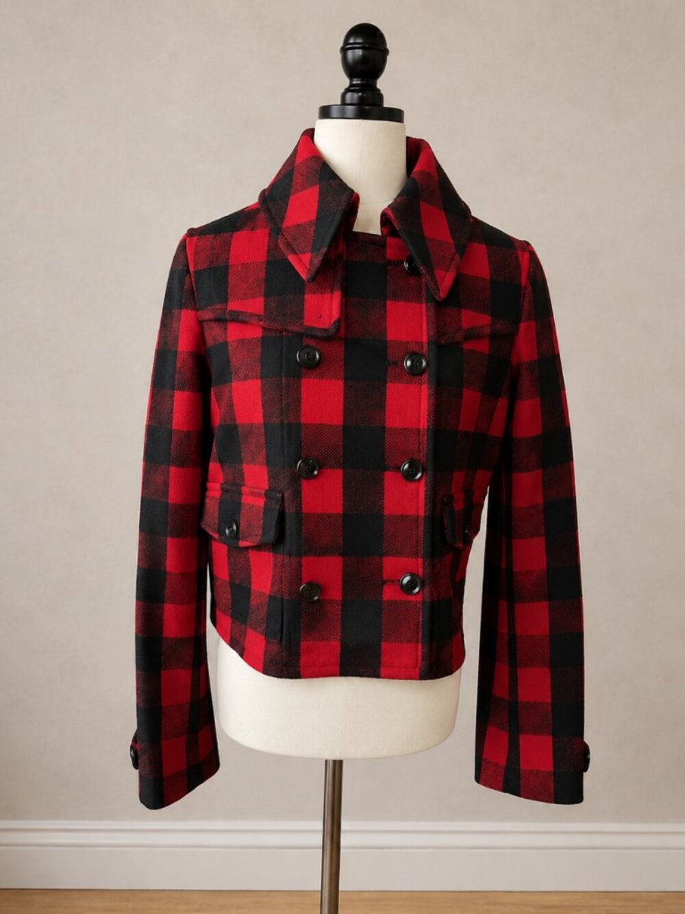 Polo Ralph Lauren Wool Buffalo Plaid Double Breasted Bomber Jacket Medium